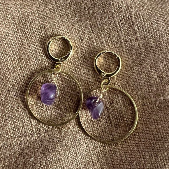 amethyst huggie hoop earrings - Picture 1 of 2